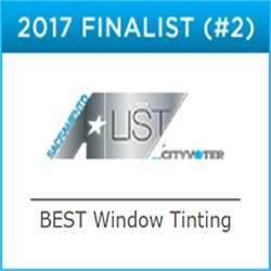 Premier Auto Tint Wins 2017 Best Window Tinting Service Award from Sacramento A-List acknowledging the best in the Sacramento Metropolitan Area.