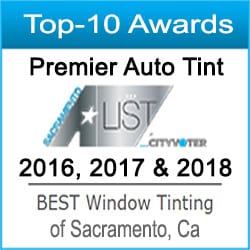  2017 Best Window Tinting Award for Premier Auto Tint by Sacramento A-List in the Sacramento Metropolitan Area of California.
